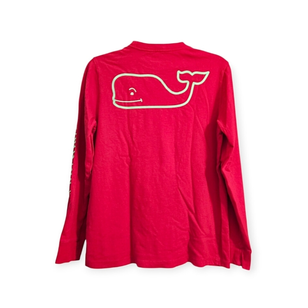 Boys Vineyard Vines Red And Green Long Sleeve Logo Graphic Tee Size Medium 12-14